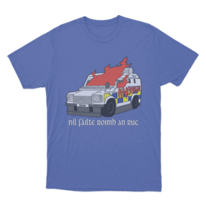 Burning Police Van T Shirt Blue